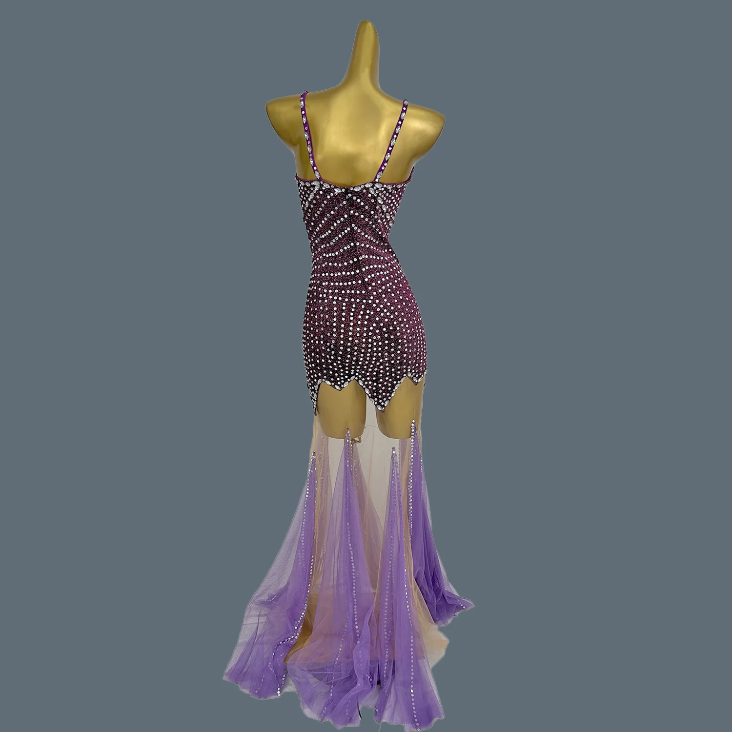 Vestido Sexy de cola de pez con diamantes de imitación brillantes, vestido de noche de malla transparente ajustado para mujer, vestido Formal de tirantes para fiesta de graduación y cumpleaños, Ranshao