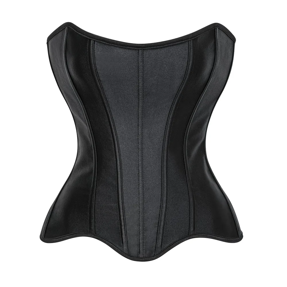 Simple Solid Color Satin Hourglass Corset Top Women Overbust Strapless Lace-up Bustiers Elegant Waist Shaper Korsett Black Beige