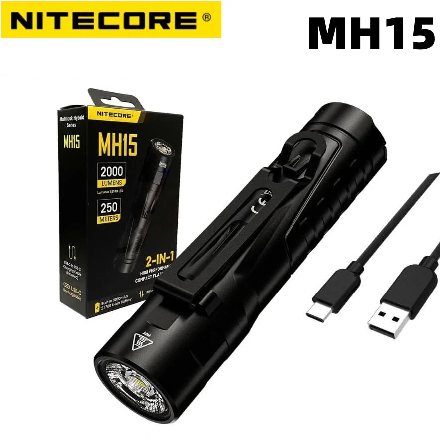 

NITECORE MH15 USB-C Rechargeable LED Flashlight 2000 Lumens Torch Long Runtime Built-in 5000mAh battery With Power Bank Charger