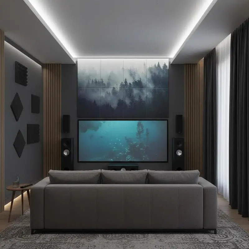 

Forest Landscape Acoustic Treatment Boards 63 x 23.62 x 0.4 inch For Home Office Studio, Sound Absorbing Decorative Wall Tiles High Density Self Adhesive Polyester Fiber 8 Pack