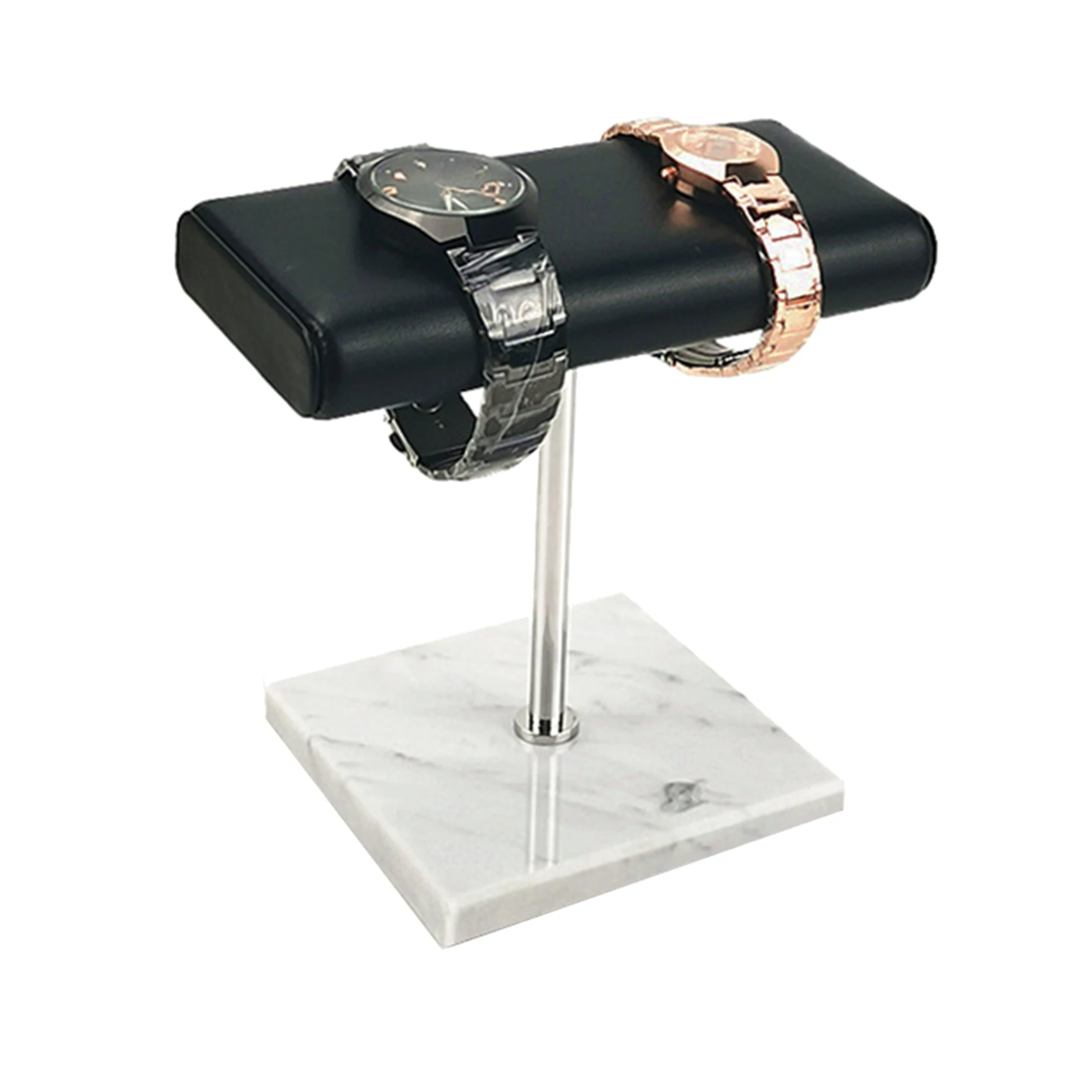 2X White Marble Base Watch Stand Silver Metalrod Belt Display Props Bracelet Display Stand Jewelry Lengthen Stand Eco-Friendly