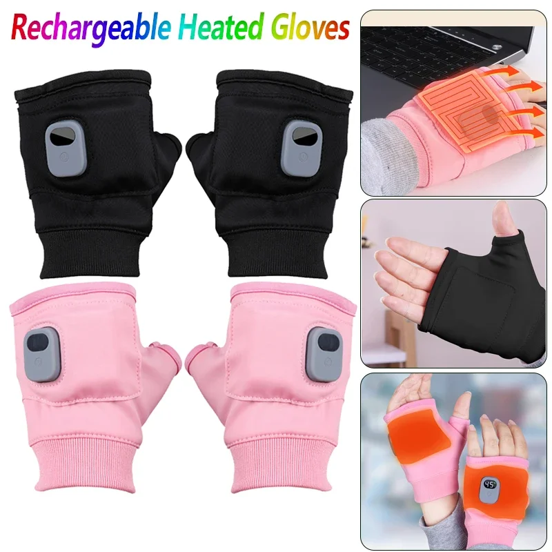 

Rechargeable Heated Gloves Thermal Heated Windproof Warm Fingerless for Outdoor Hiking Cycling Winter Sports