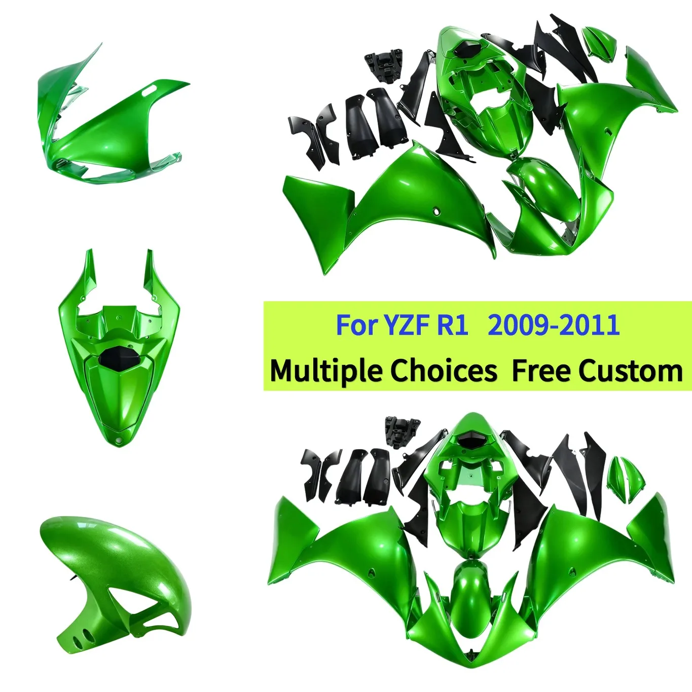 Complete Motorbike Fairing Set For YAMAHA YZFR1 2009 2010 2011 R1 09-11ABS Injection Plastic Bodywork Metallic Green