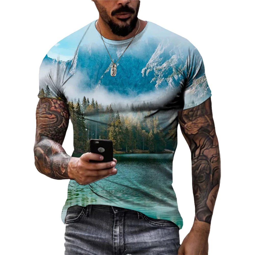 Fashion Cool Style Natural Scenery Unisex 3D Printed T-shirts Men Casual Personality Short Sleeve Street Trend Summer Tees Tops