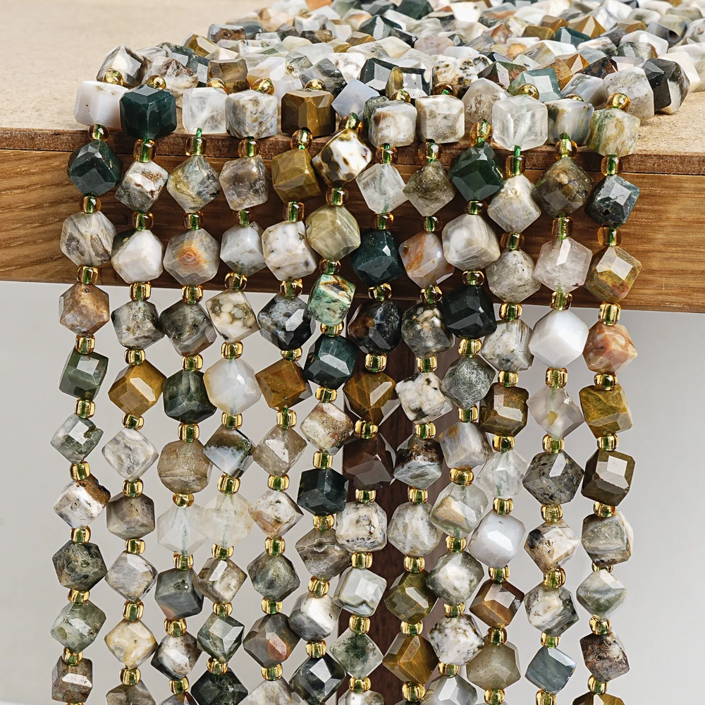 

7-8 мм бусины из океанской яшмы из натурального камня, очаровательный граненый куб из бисера для изготовления ювелирных изделий, браслета, ожерелья, аксессуаров