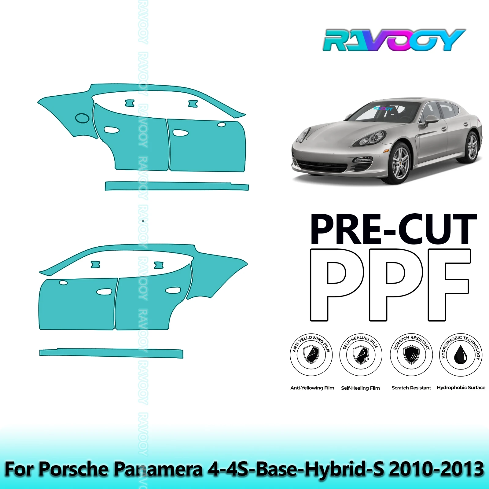 

For Porsche Panamera 4-4S-Base-Hybrid-S 2010-2013 8.5mil Pre-Cut PPF Door & A/B Pillar Kit TPU Paint Protection Film Set