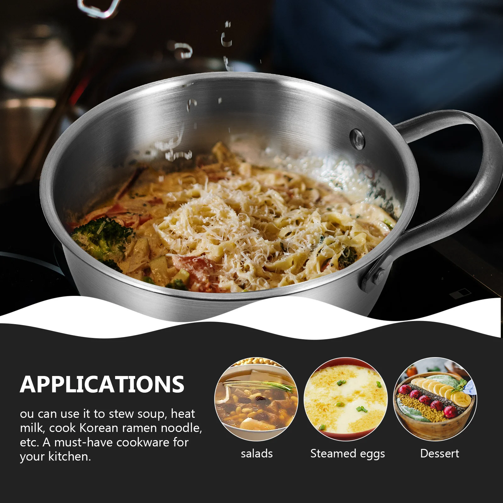 

Stainless Steel Mixing Basin Noodle Ramen Pot Salad Bowl For Gas Induction Cooker Kitchen Cookware Stew Soup Pot