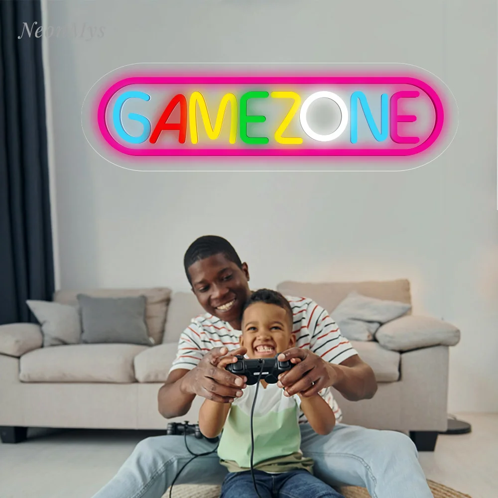 GAME ZONE-Enseigne au néon avec lettre colorée, lampe de décoration murale, éclairage de fête Gameroom, cadeaux d'éclairage de club de jeu pour les joueurs