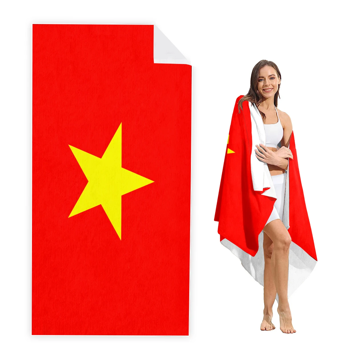 Vietnamese Flag Beach Towel Oversized, Super Absorbent Sand Free Thick Microfiber Beach Towel,Beach Towels for Kids