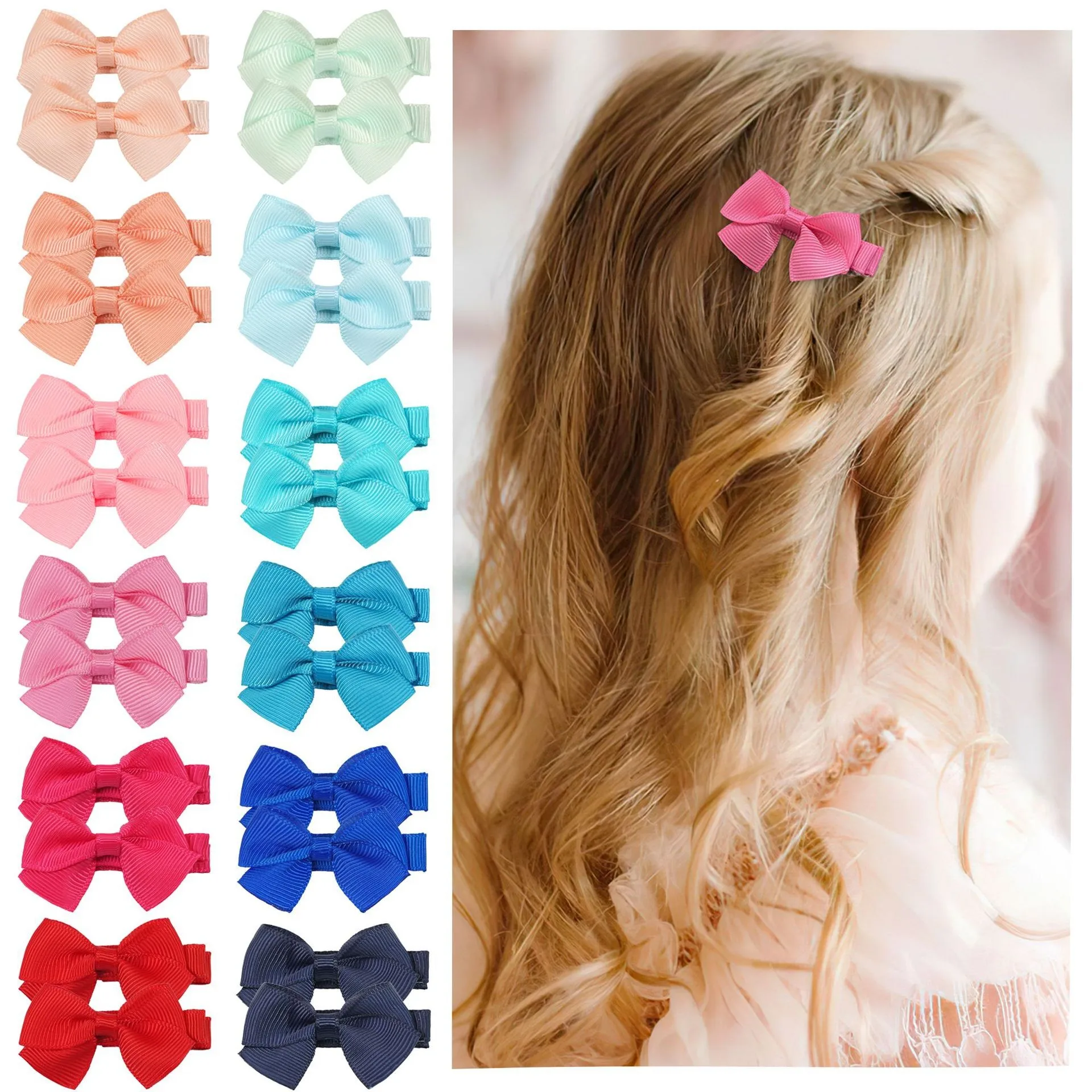 

200pc/lot 2" Baby Girls Grosgrain Ribbon Bows Hair Clips Kid Ribbon Hair Bow Hairpins Magic Tape Hair Clip Wrapped Barrette Bulk