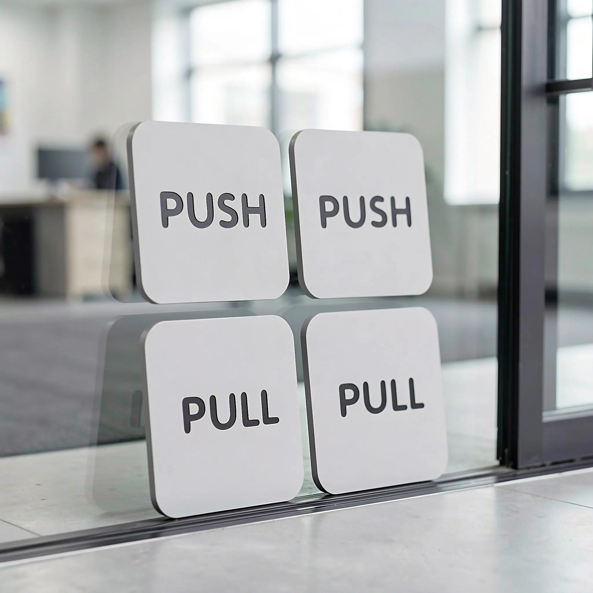 1Pair Push Pull Door Sticker White Self Adhesive Entrance Exit Sign for Salon Window Bathroom Office Restaurant Waterproof