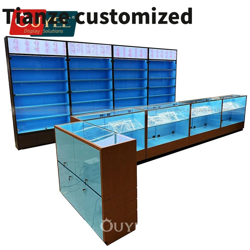 

Customized-Customized Glass Showcase Led Racks Smoke Store Modern Design High Quality Wall Display Smoke Shop