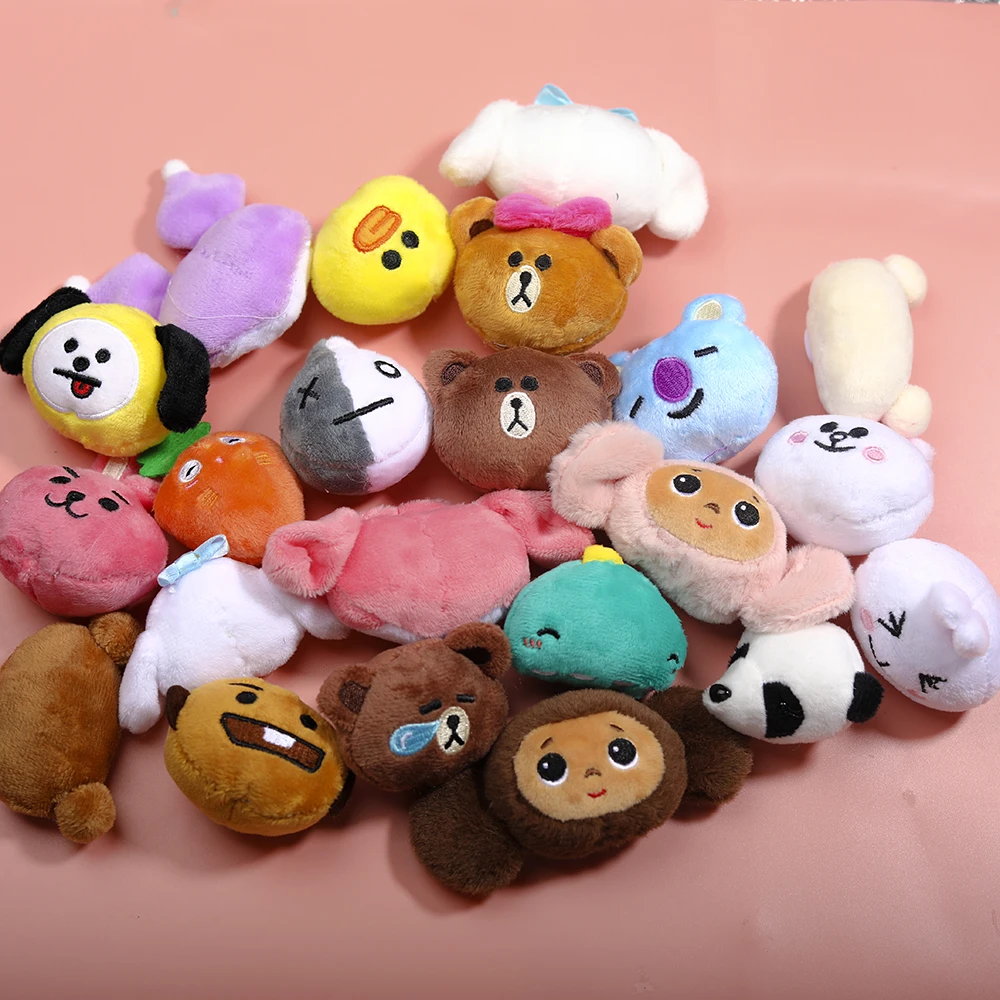 20pc/lot Animal Head Plush Doll Round  Mini Plush Cute Hair Clothes Bags Brooch Accessories Decorations Plush Animal Head Doll