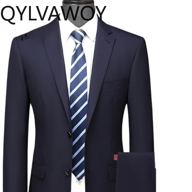

QYLVAWOY камвольная шерсть 2025, четырехсезонный мужской костюм, комплект, устойчивый к морщинам, торжественная одежда, свадебное платье премиум-класса, деловой костюм LJ2900