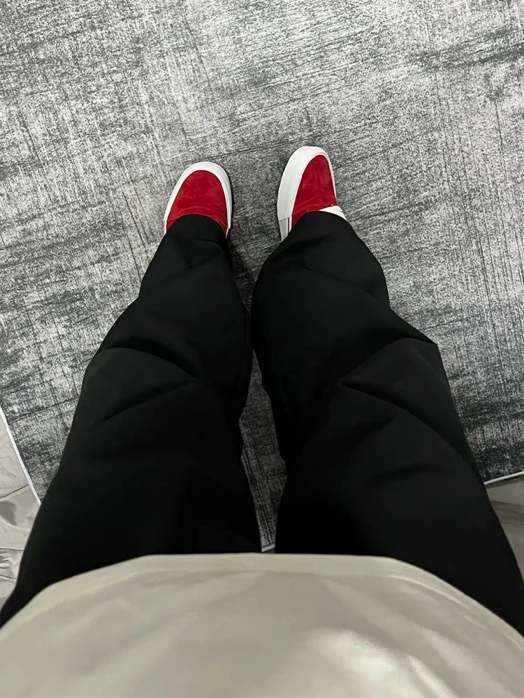 

American Sle Men's Bla Pleated Bell Bot Casual Pants Thin Ice Silk Qui Dry Straight Leg Drop Crotch Summer Trousers