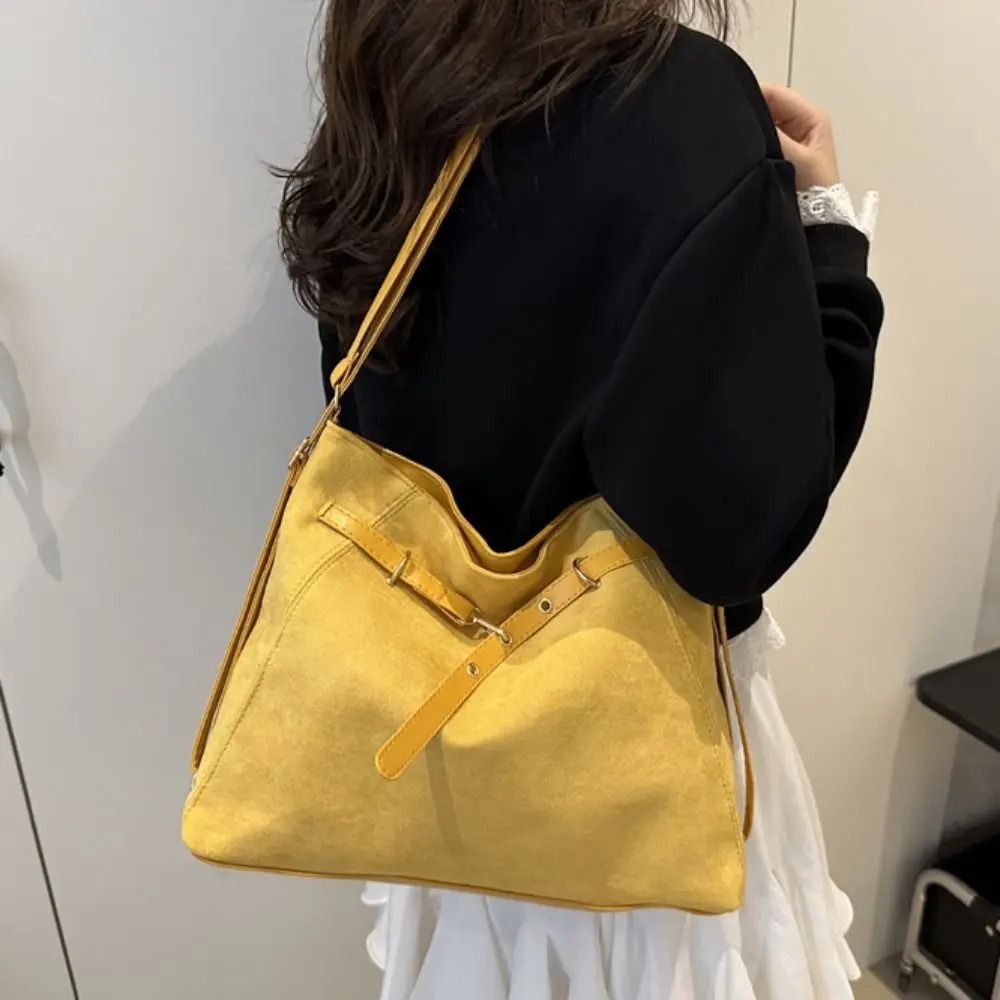 

Trendy Large Capacity Suede Tote Bag Vintage Pure Color Retro Crossbody Backpack Elegant Handbag Commuting Shoulder Bag Holiday