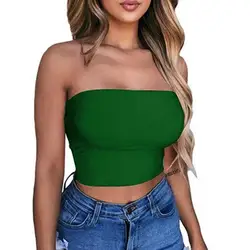 Women Sexy Solid Color Strapless Cropped Mini Bustier Slim Elastic Tube Top Seamless Casual Basic Breast Wrap