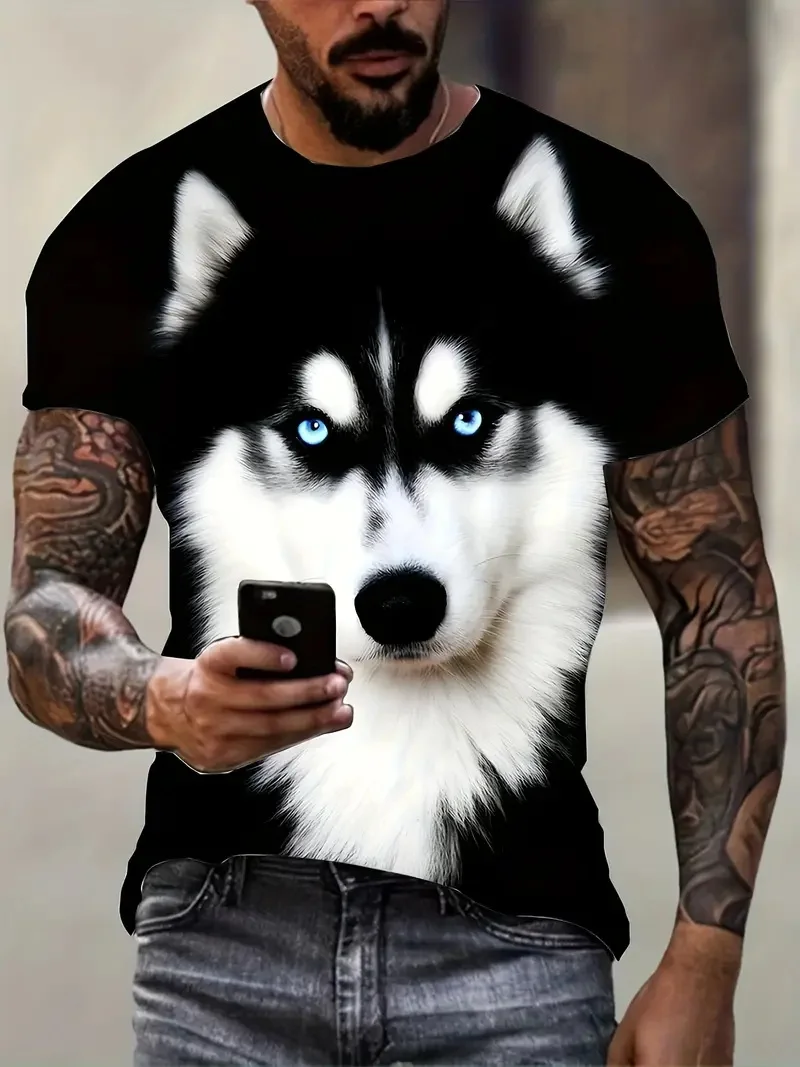 

Fun 3D Printed Cute Husky Graphic Men's T-Shirt Animal Dog Short Sleeve Top For Men Women Loose Crew Neck Breathable Casual Tees