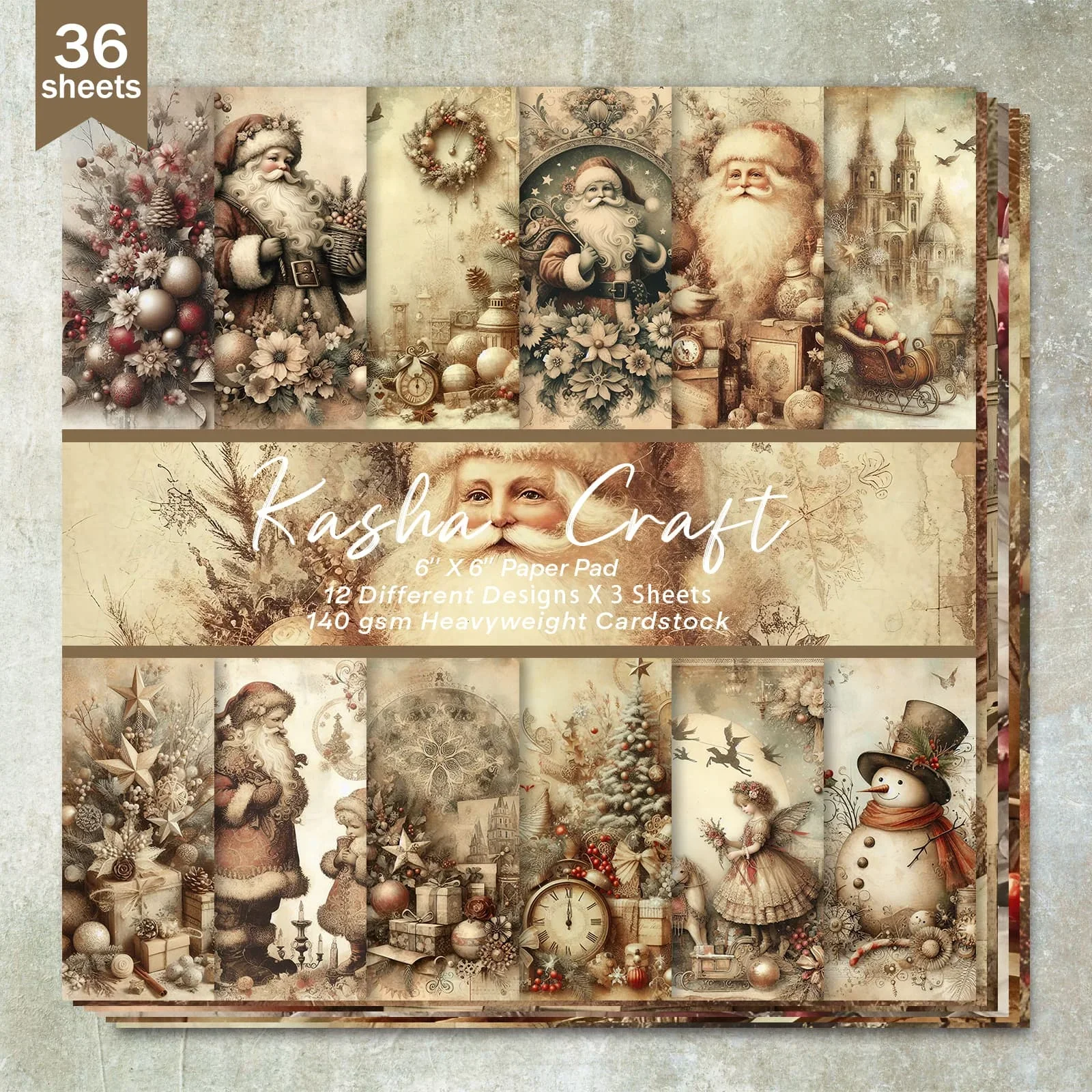 36 hojas de papel fino con recorte de Navidad marrón Vintage de 6 pulgadas para diario de balas, revista basura, fondo de tarjeta de felicitación
