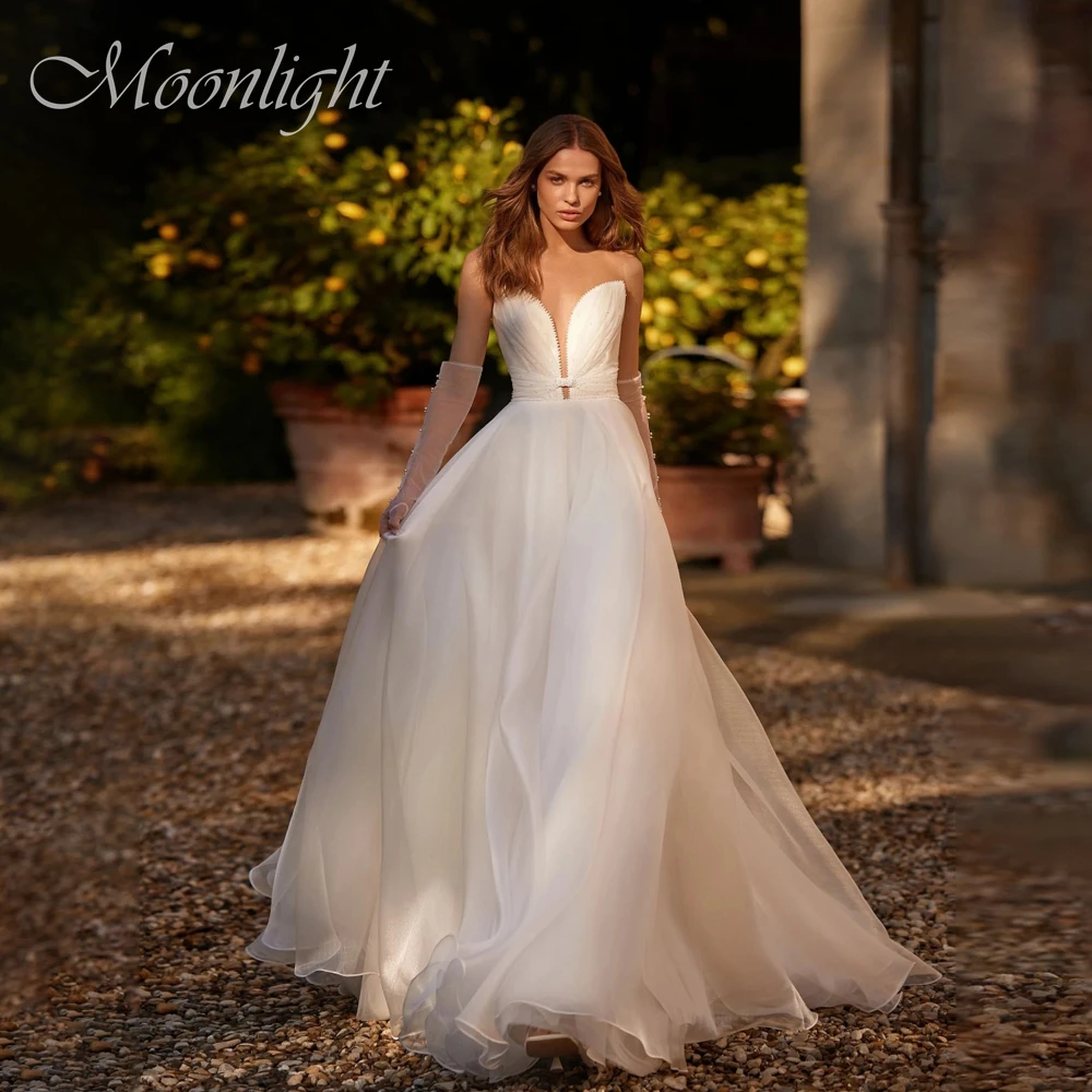 

Элегантное плиссированное свадебное платье трапециевидной формы с v-образным вырезом и бисером, 2026, женское свадебное платье с бантом и открытой спиной, со шлейфом, Vestidos De Novia по индивидуальному заказу