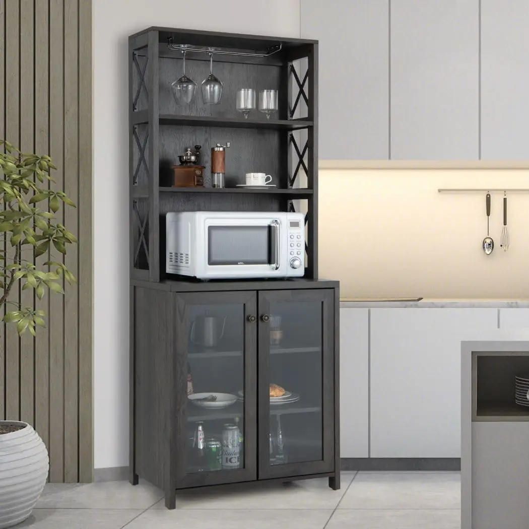 Kitchen Cupboard Storage Sideboard Adjustable Shelf Glass Holder Tempered Door Anti-toppling Freestanding Pantry, Customized