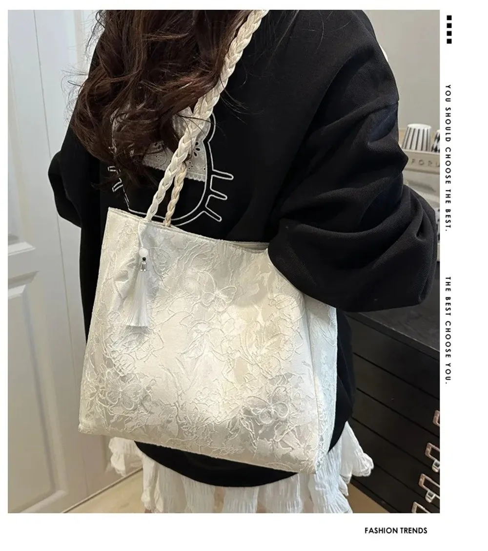 Texturierte Freizeittasche im Neuen Chinesischen Stil, Antike Schultertasche mit Großer Kapazität, Hanfu-Elemente, Vielseitige Arbeitstasche, Aufbewahrungstasche, Geschenk – Detail 3