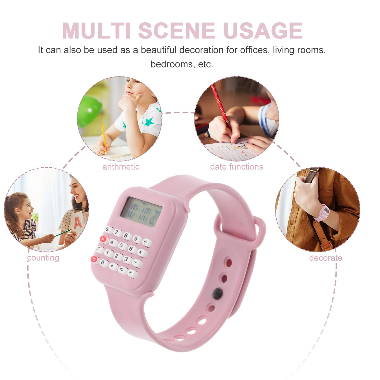 2Pcs Portable Calculator Watch for Kids Mini Digital Watch with Time Date and Arithmetic Functions Educational Child Friendly