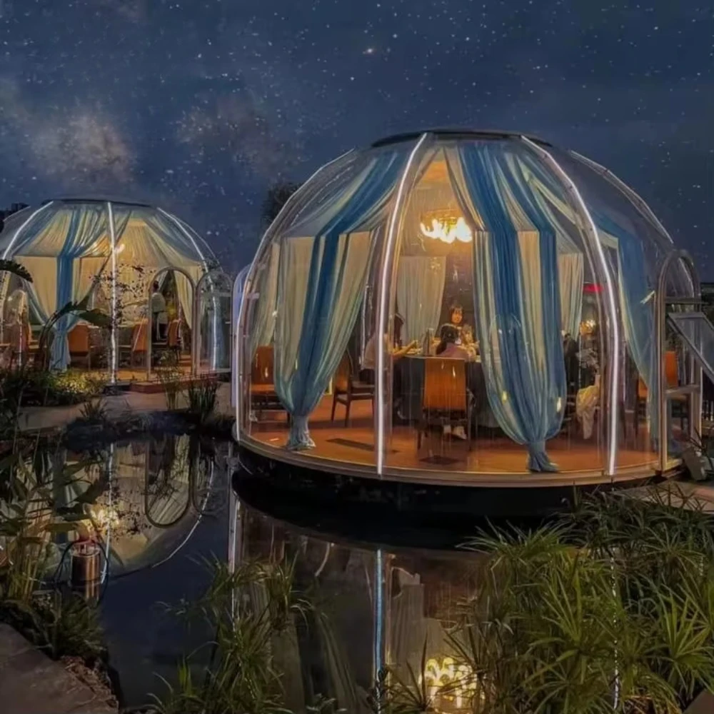 4m Round Polycarbonate Geodesic Dome House, Luxury Outdoor Glamping Igloo Bubble Tent for Villa Backyard Patio