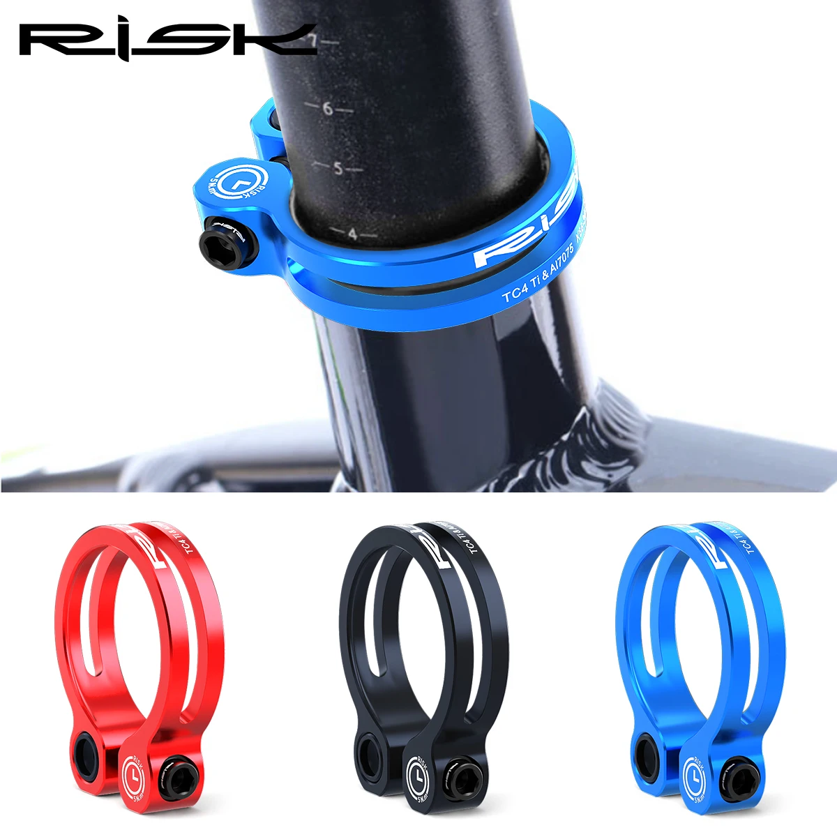 Image of RISIKO K86 Sitzklemme Mountainbike Rennrad Aluminiumlegierung Titan Schraubverschluss Sitzklemme 31,8 Sitzstangenklemme 34,9 mm
