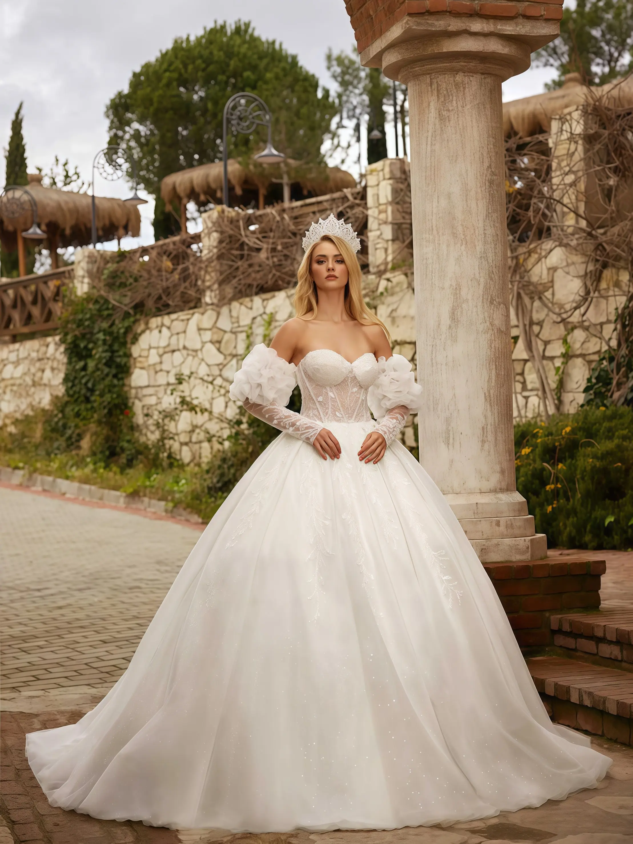 

Customized Elegance Ball Gown Exquisite Wedding Dresses Sweetheart Off The Shoulder Vestido De Novia Lace Appliques Vintage