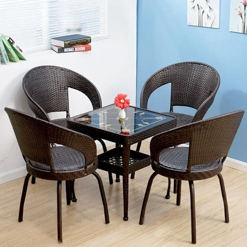 Balcony rattan three-piece outdoor leisure small tea table back chair small coffee household tea table and chair combination