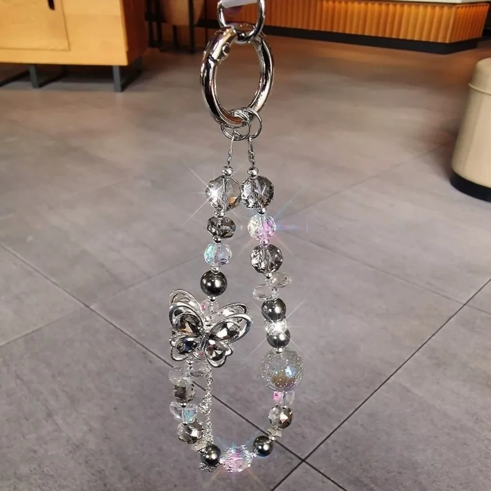 

Ремешок для телефона с бабочкой и кристаллами из бисера, цепочка на запястье, жемчужная цепочка для мобильного телефона, сверкающий роскошный ремешок для мобильного телефона, подарок на Новый год