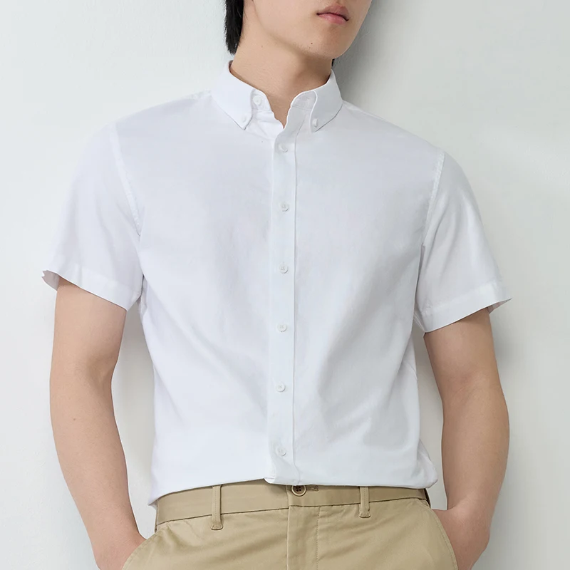 

New in shirt 100%cotton summer short sleeve shirts for men solid color casual tops designer white Fashion korean popular