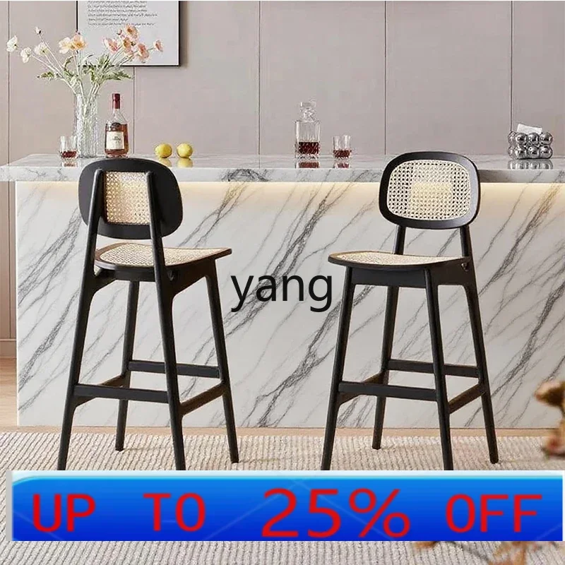 

CX Nordic home solid wood bar chair antique island chair Japanese log wind rattan back chair