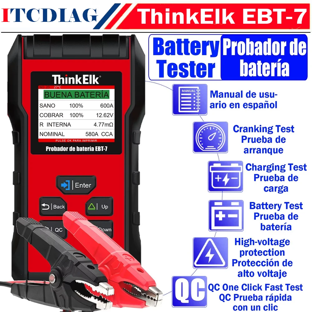 

Thinkelk Ebt-7 Battery Tester Start Charge Quality Control Quick Test Automotive Battery Analyzer Car Motorcycle Lawn Mower Caravans Jet Ski
