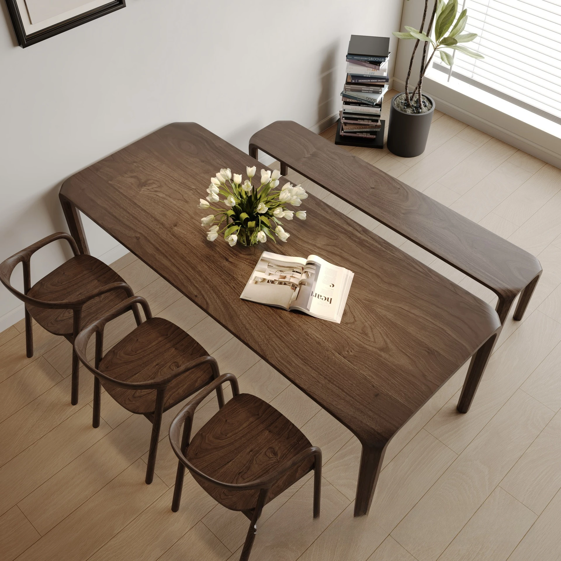 Solid wood dining table rectangular light luxury simple modern household all solid wood dining