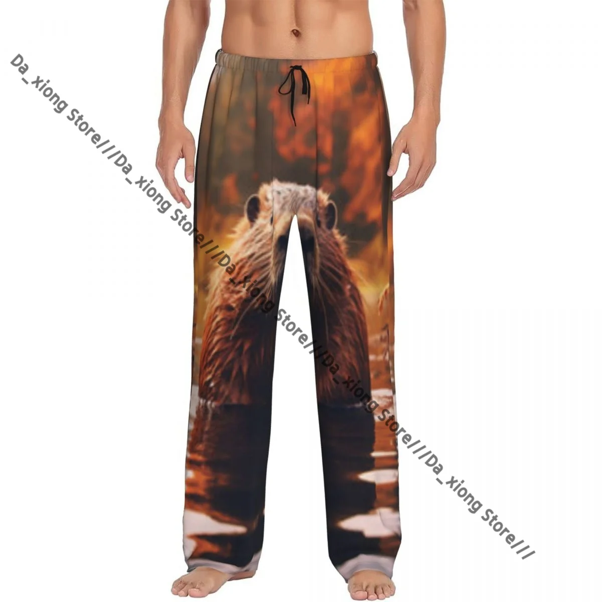 

Men's Casual Pajama Sleeping Pants Beaver Swimming In The Water Lounge Loose Trousers Comfortable Nightwear