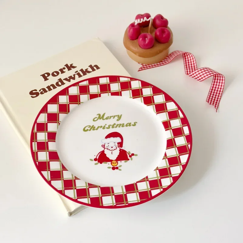 Christmas Theme Ceramic Dinner Plates Home Dinner Plate Dessert Dish Creative Retro French Style Santa Claus Fruit Snack Plates