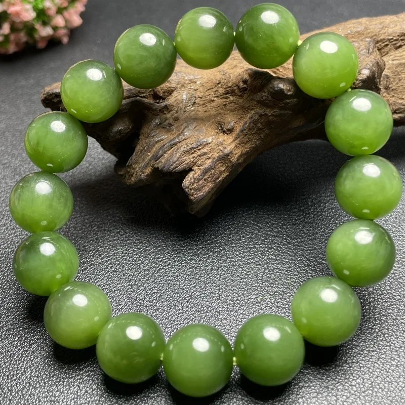 Natural Jasper Hetian Jade Spicy No Ink Spot Green Beaded Bracelet