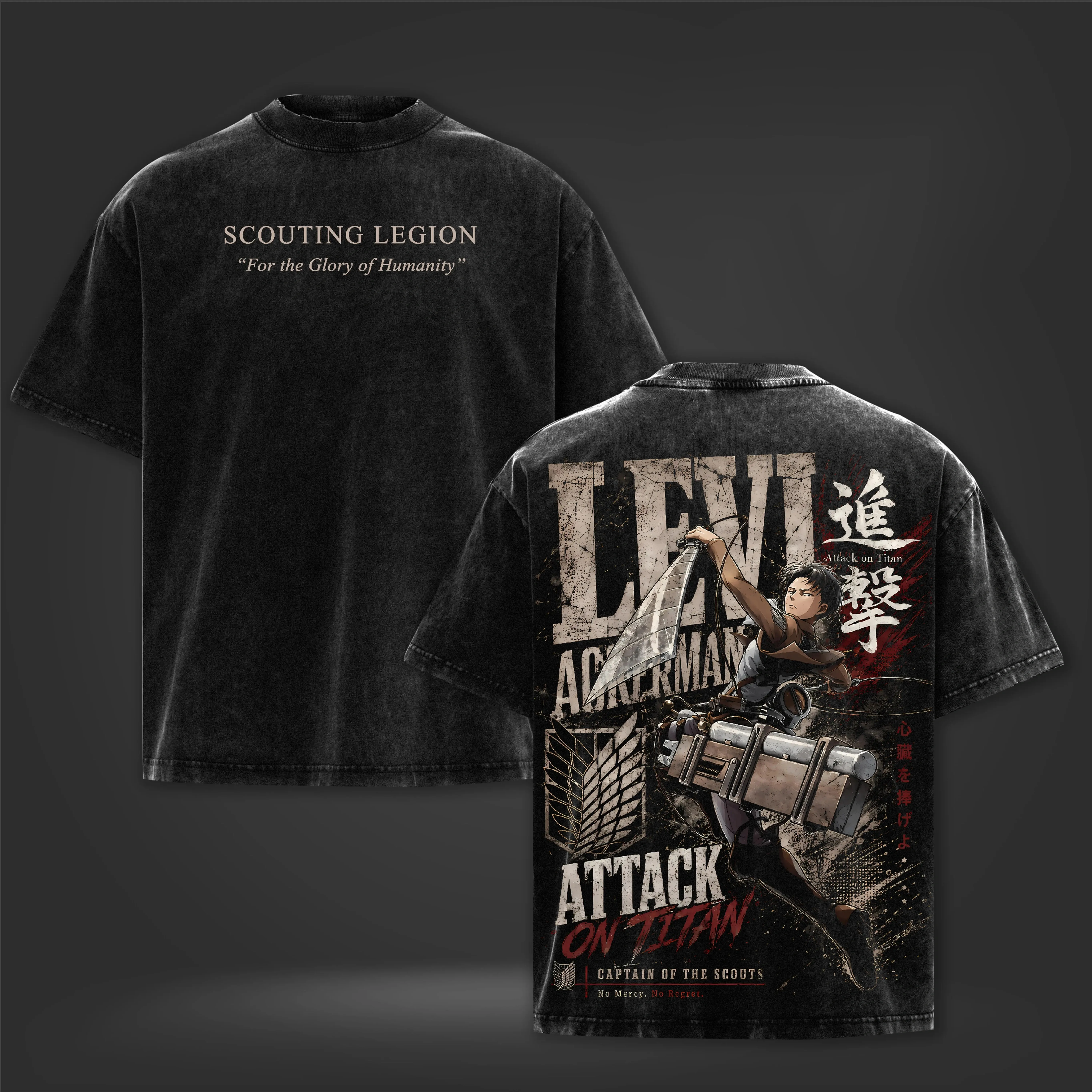 Anime Attack on Titan Levi Manga Graphic Print T-shirt Men Women Short Sleeve O-neck Cotton Retro Washed Streetwear Hip Hop Top