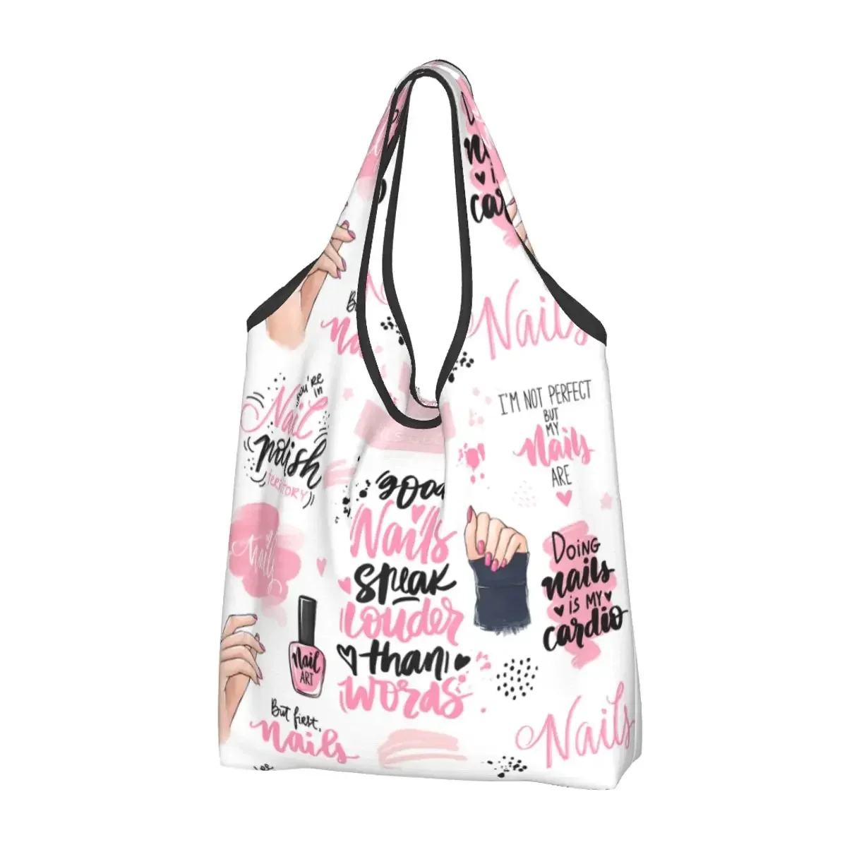 

Fashion Nail Polish Quotes Shopping Tote Bags Portable Groceries Shopper Shoulder Bag