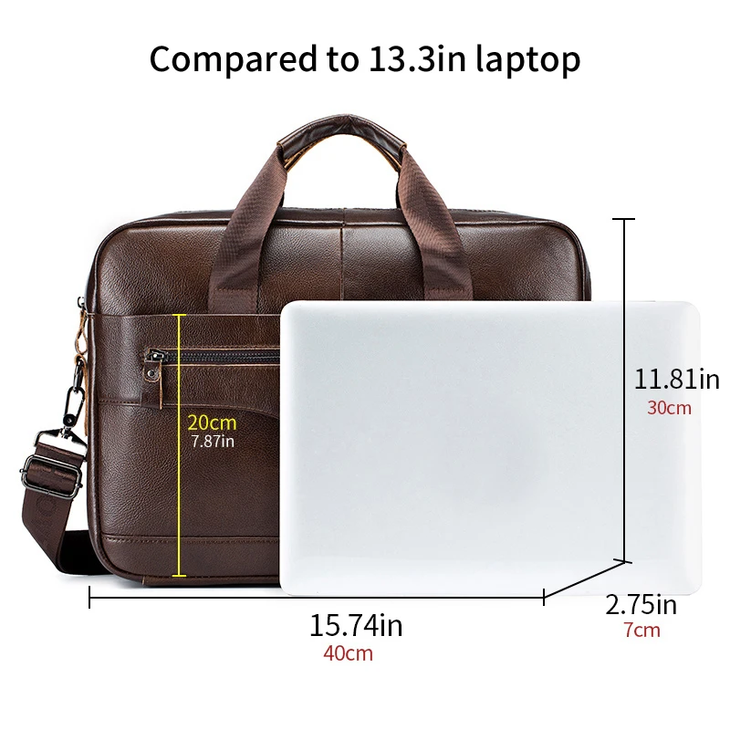 Tas selempang kulit asli untuk pria, tas kurir, tas bahu, tas Laptop 14 inci, tas tangan bisnis, tas kantor untuk pria