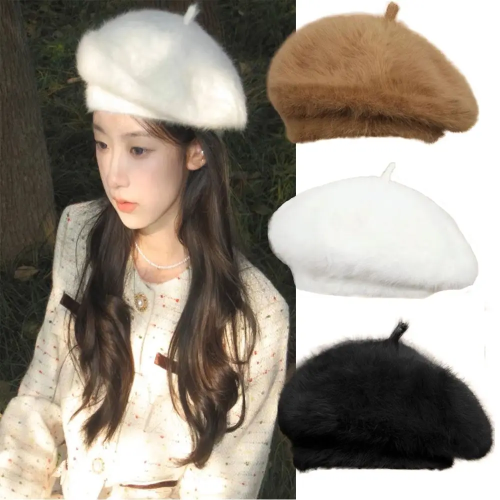 Cloud Hat Thicken Plush Beret Hat Retro Solid Color Autumn Winter Cap Newsboy Caps Clothes Accessories Felt Berets Women Lady