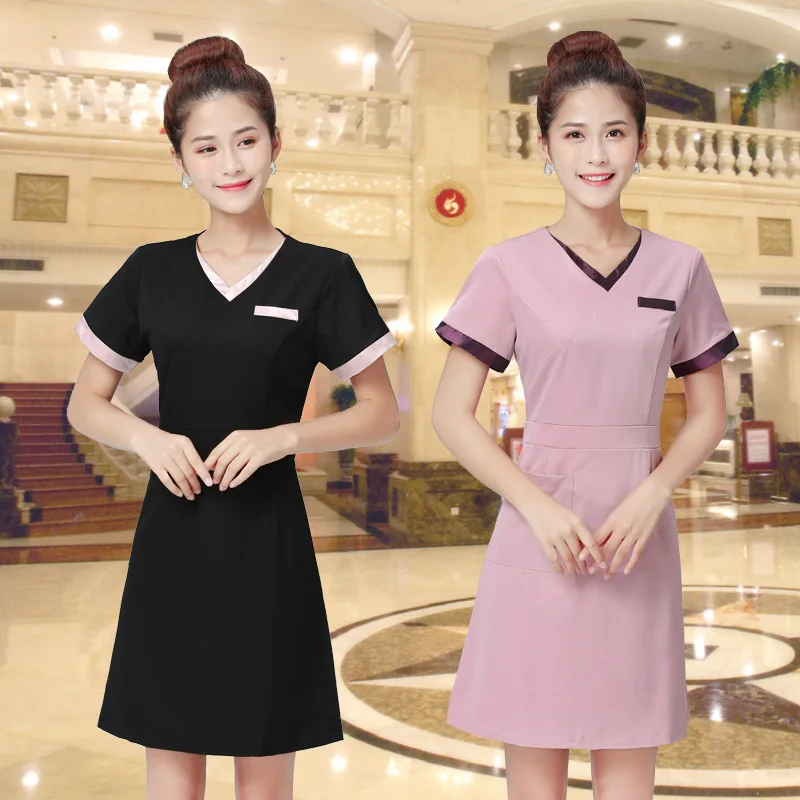 Woman Work Clothes Suit Hotel Waiter Beauty Salon Spa Massage Nail Cafe Sexy Foot Bath Sauna Technician Overall Skirt Uniform