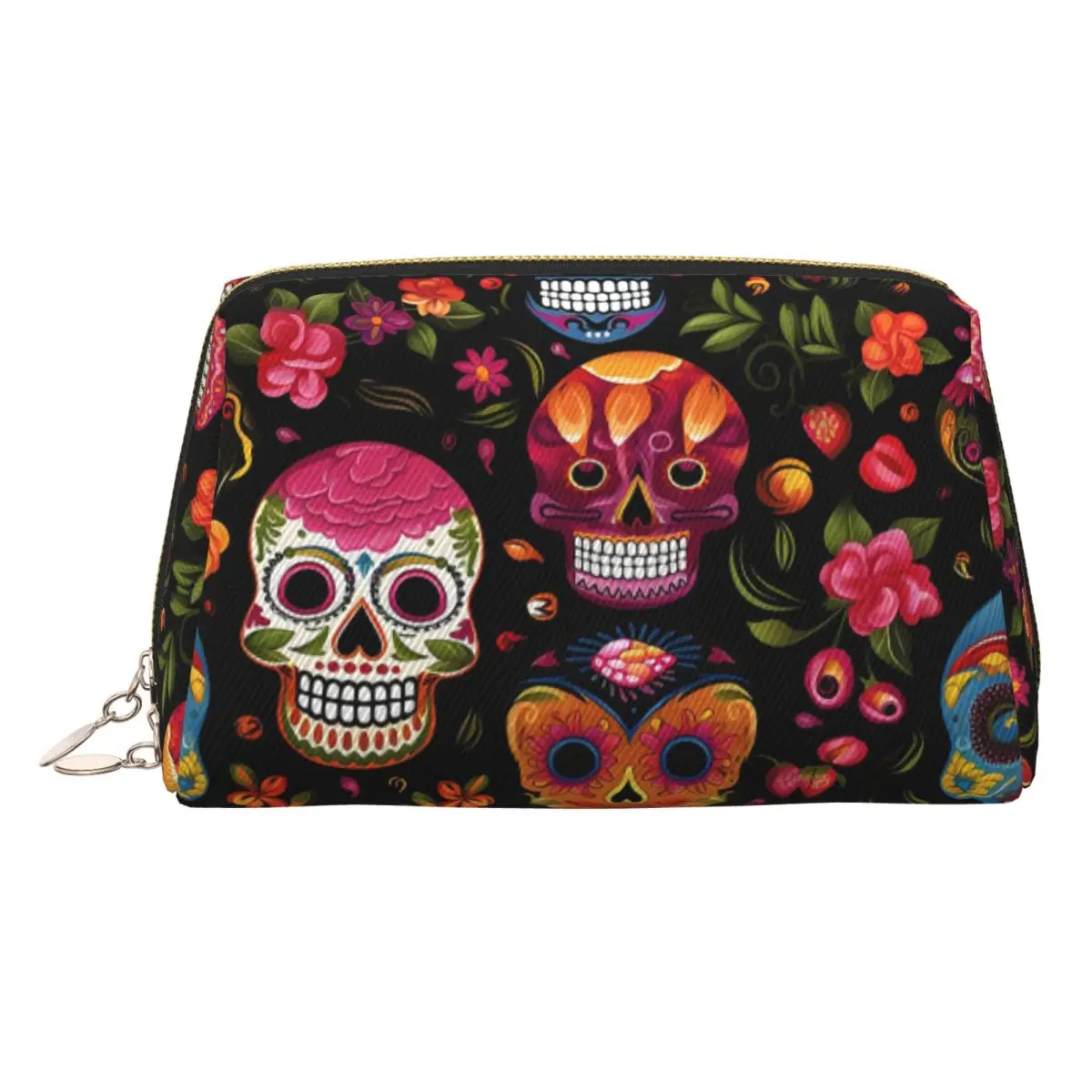 

Day Of The Dead Kitten Cat Sugar Skull Mexican Halloween Floral Women Cosmetic Bag Travel Makeup Organizer Pouch Toiletry