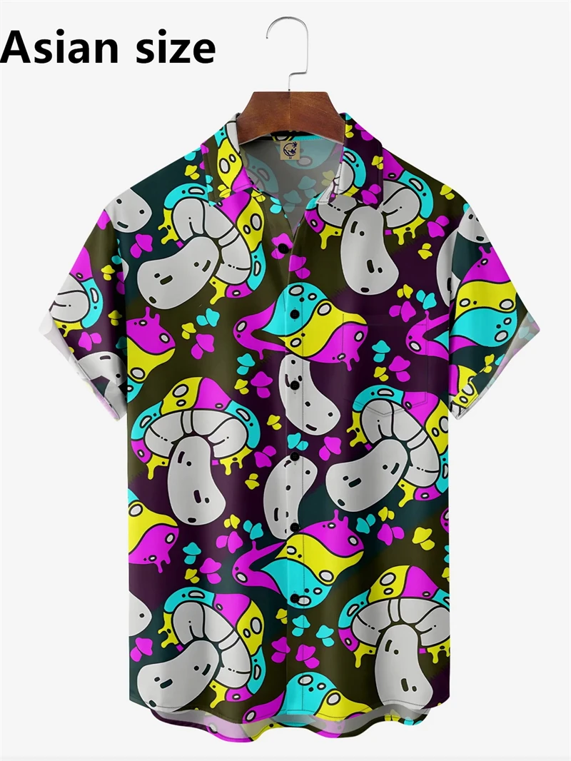 

3D Printed Magic Mushroom Hawaiian Shirts Men Clothes Abstract Graphic Plants Beach Shirt Trippy Short Sleeve Male Tops Blouse