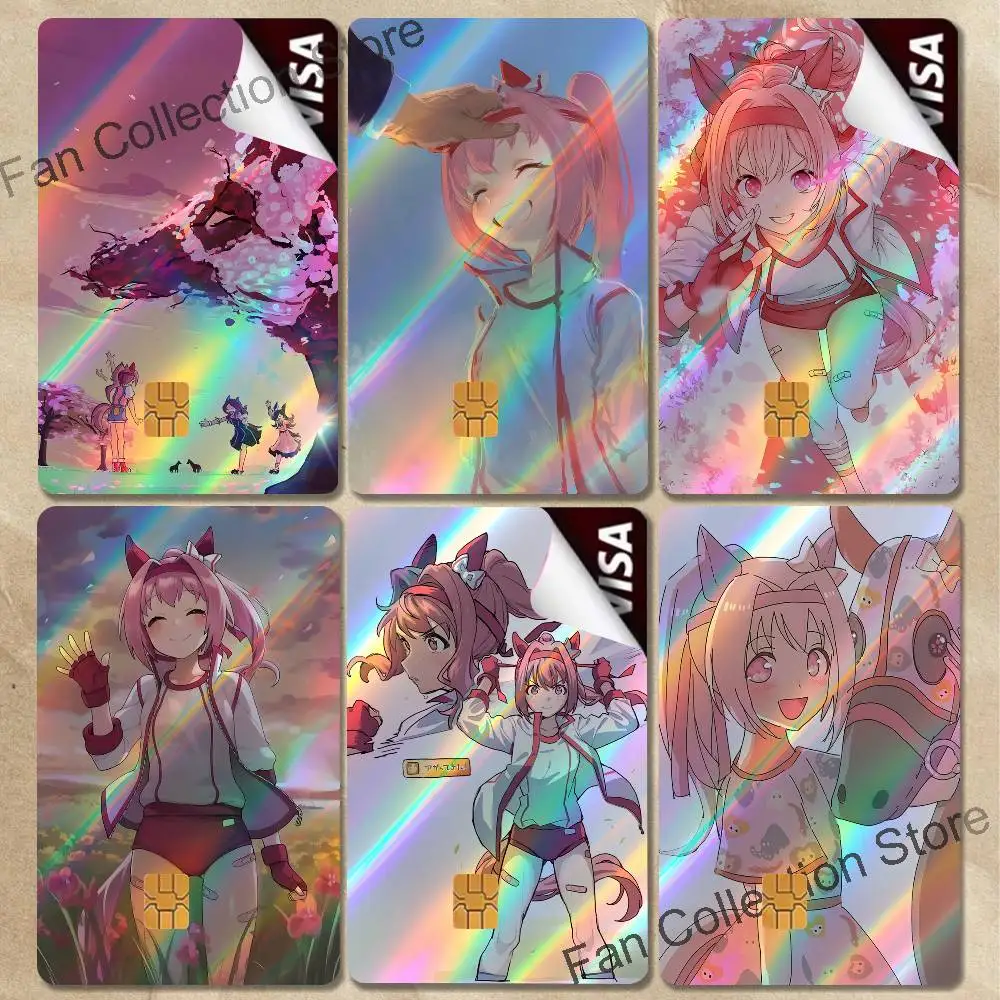 Haru Urara Umamusume Laser shimmer Credit Card Skin Party Sticker for Visa Bank Card Bus Metro Access Card Waterproof Decal Gift