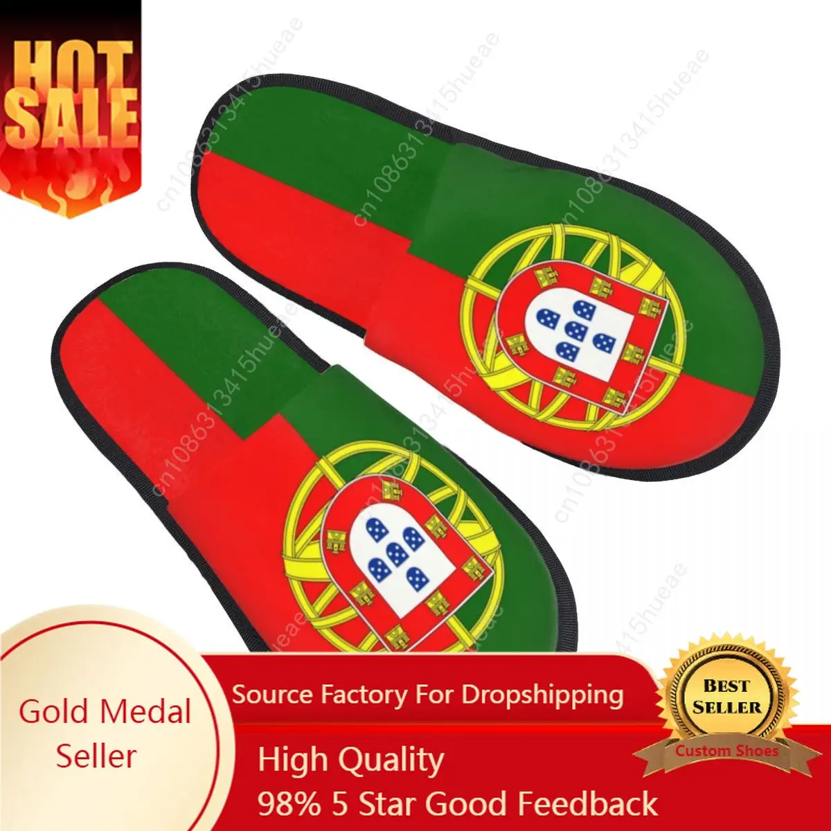 

Custom Flag Of Portugal Soft Memory Foam House Slippers Women Portuguesa Patriotic Cozy Warm Anti-skid Sole Slipper