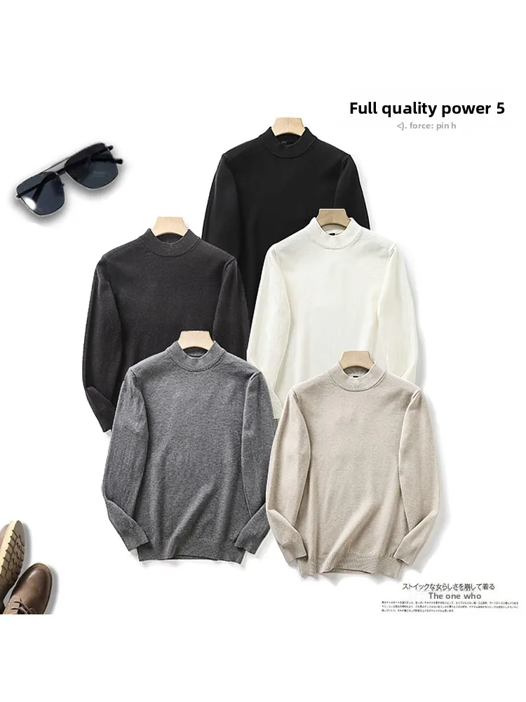 

Мужской свитер из шерстяной смеси с высоким воротником, осенне-зимний, эластичный, свободного кроя, комфортный, теплый, повседневный