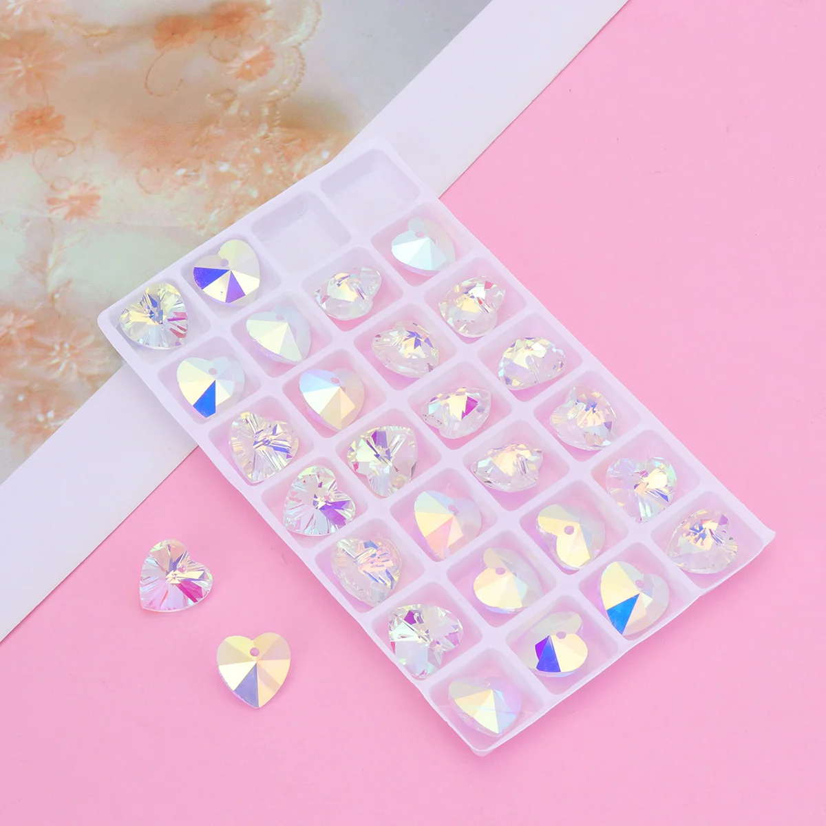 

28Pcs DIY Earring Charm Accessories Glass Crystal Pendants Peach Heart Plating Creative Jewelry Making Pendants DIY Charm